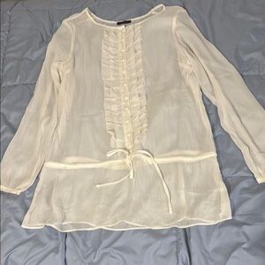 mark. Cream Long Sleeve Ruffled Sheath Blouse